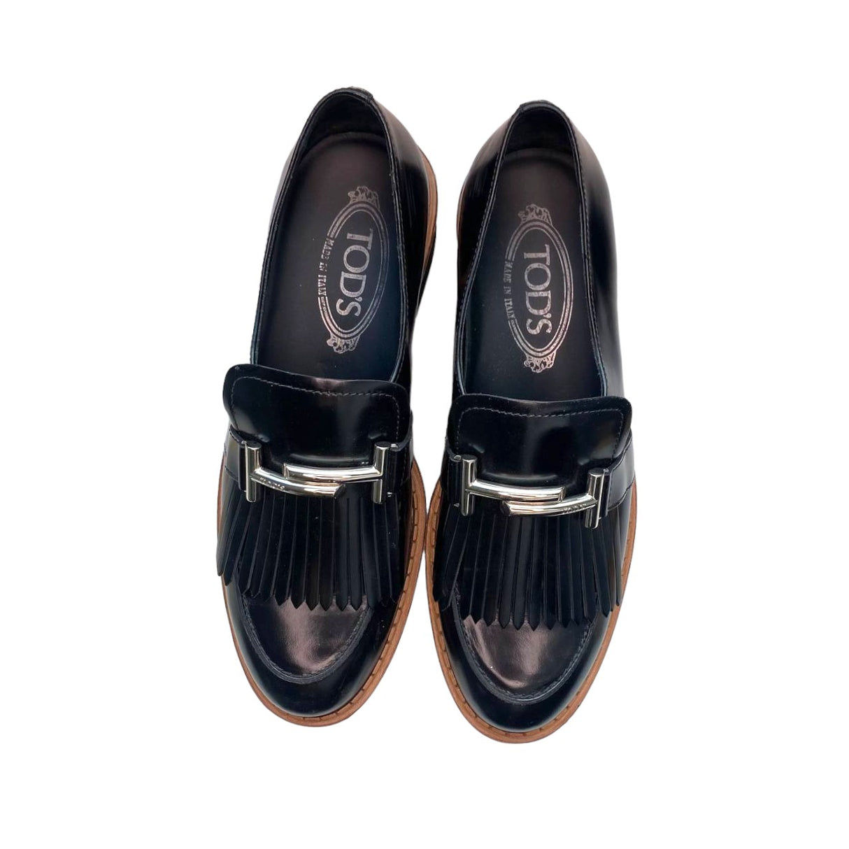 Tod's Black Glazed Leather Shoes-ASecondChance-Lebanon