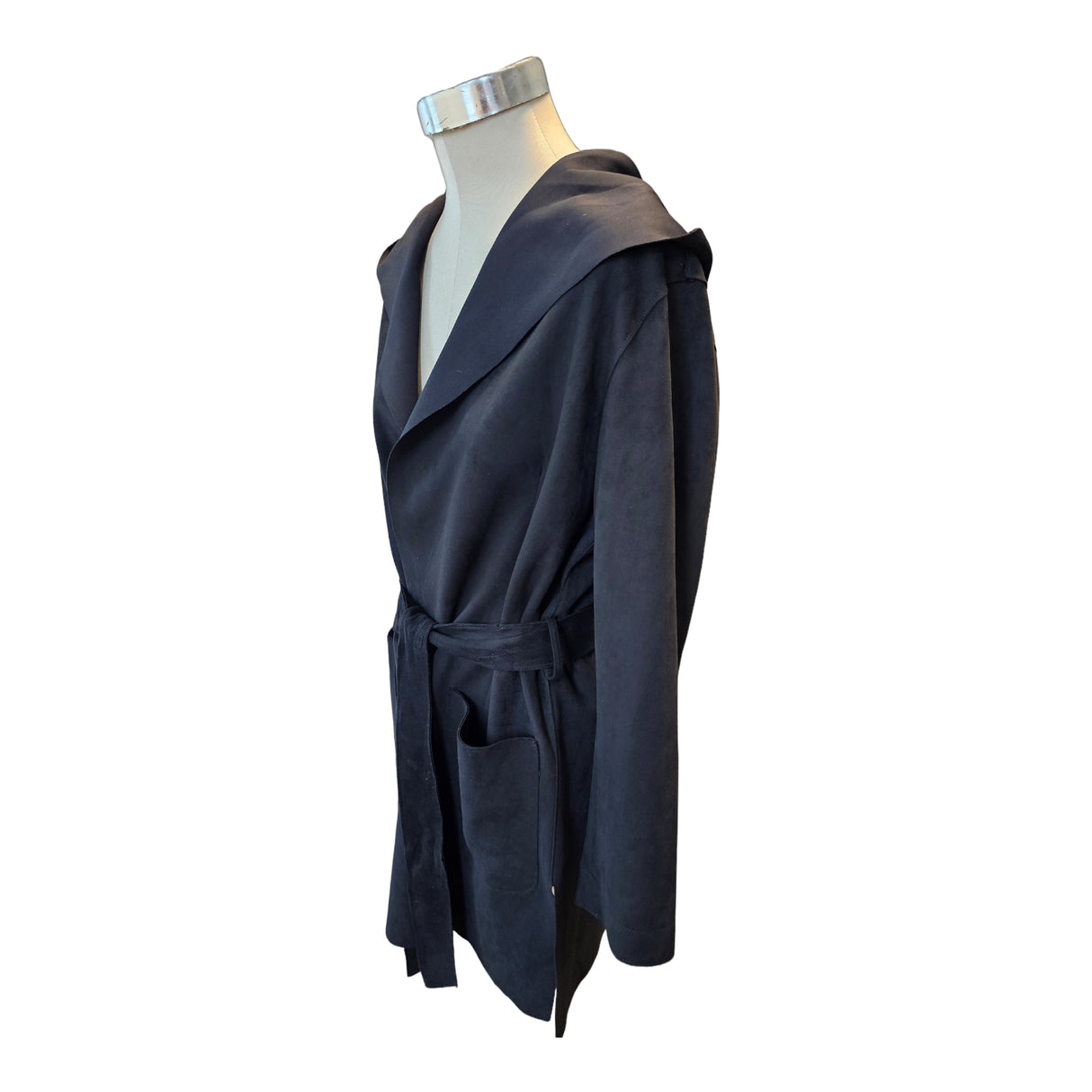 Belted Suede Jacket with Hoodie